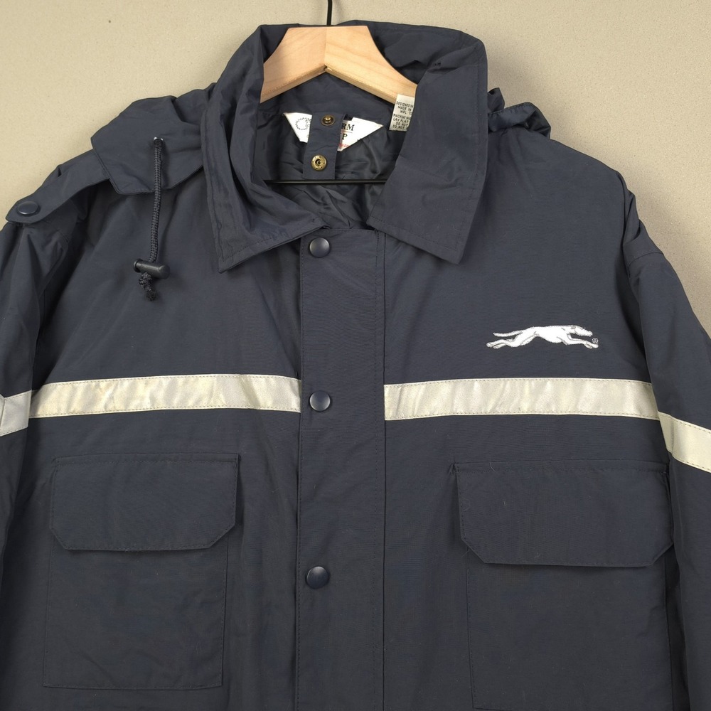 Greyhound Bus Lines Uniform Jacket Mens L Navy 2in1 Fleece Liner Hood Reflective